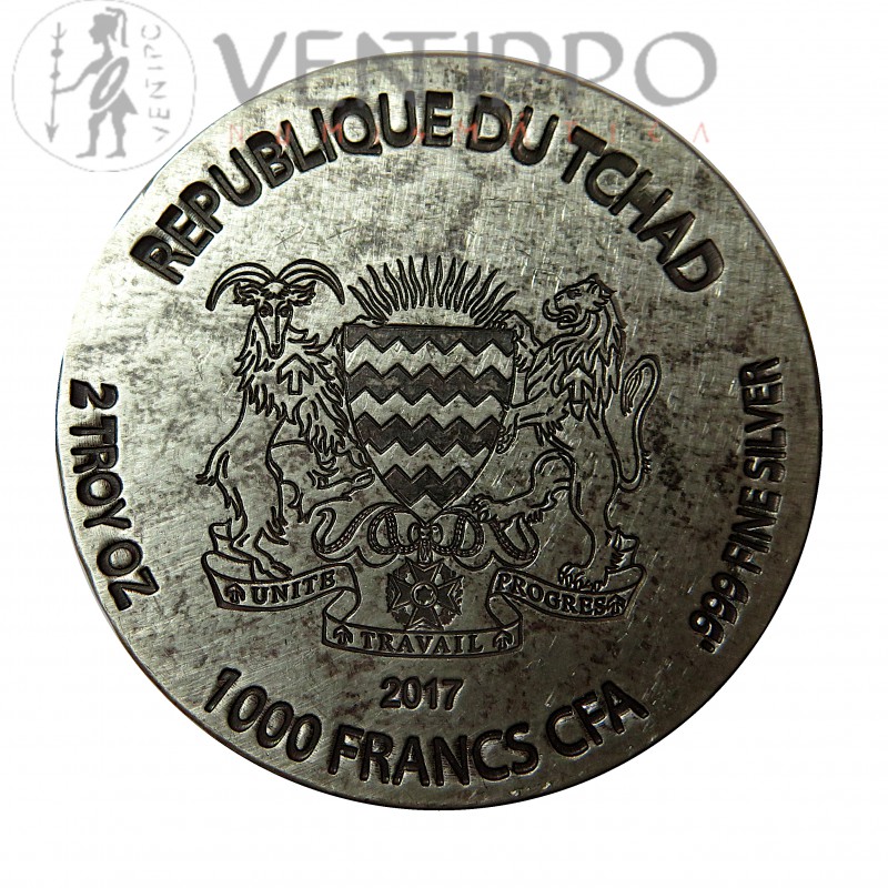 Tchad, 1000 Francs Plata ( 2 OZ. 999 mls. ) 2017, Ramsés II Afterlife Antique Finish.