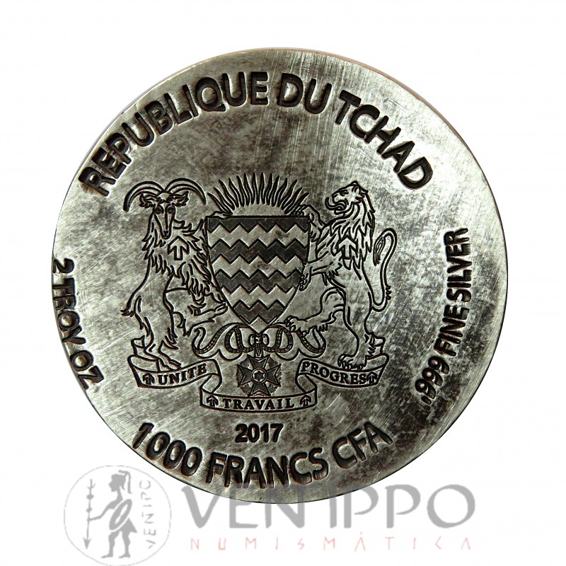 Tchad, 1000 Francs plata ( 2 Oz. 999 mls ) 2017 Ramsés II Antique finish.