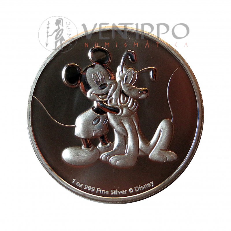 Nive, 2$ plata ( 1 Oz. 999 mls ), Mickey y Pluto, 2020 Bu.