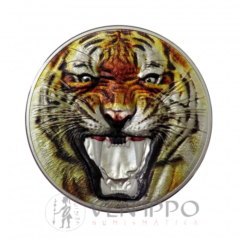 Tanzania, 1500 Shillings plata ( 2 Oz. lay 999 mls ), Rare  Wildlife Tigre Bengala, Proof