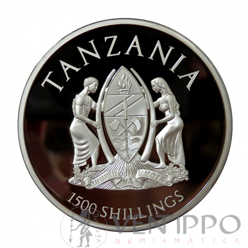 Tanzania, 1500 Shillings plata ( 2 Oz. lay 999 mls ), Rare  Wildlife Tigre Bengala, Proof