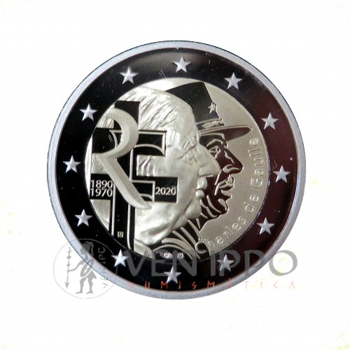 Francia, 2€ 2020 Charles de Gaulle, Proof, Estuche + Certif.