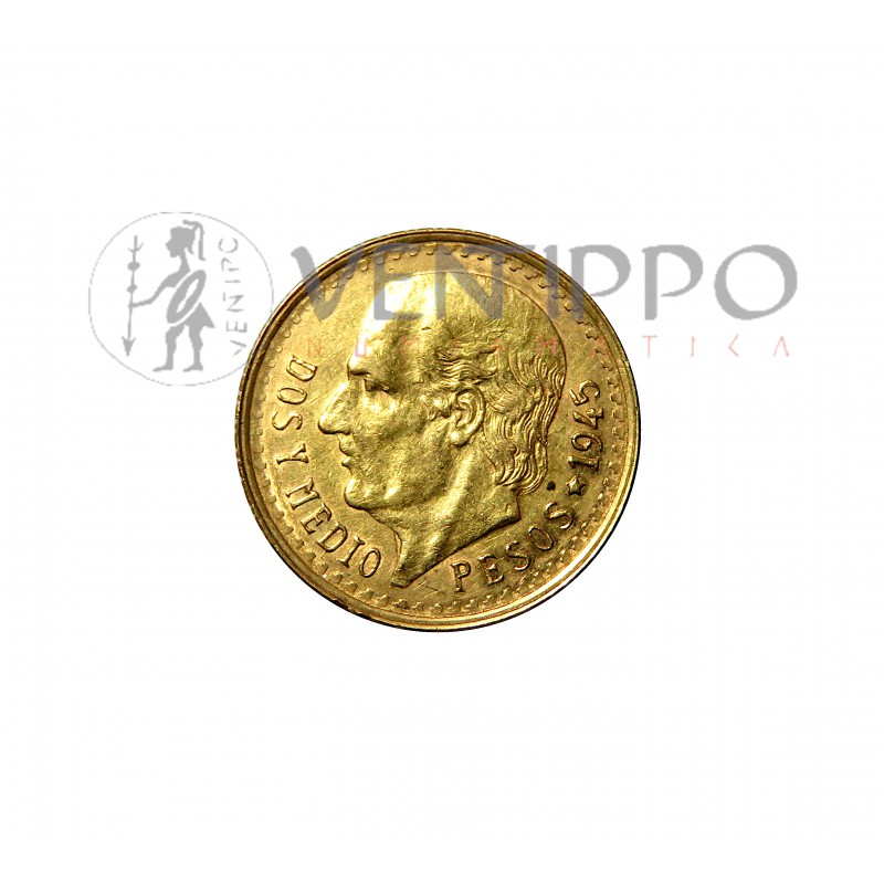 México, Dos y medio pesos, Oro, 1945 Excelente