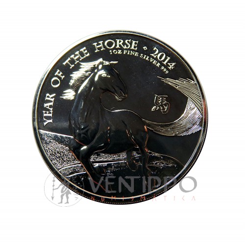 Gran Bretaña, 2 Pounds Plata ( 1 Oz. 999 mls ) 2014, Año del Caballo.