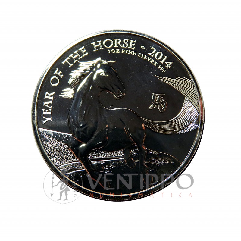 Gran Bretaña, 2 Pounds Plata ( 1 Oz. 999 mls ) 2014, Año del Caballo.