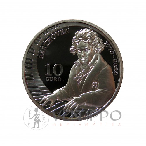 San Marino, 10 € Plata, 250 Aniv. Nacimiento Beethoven, 2020, Proof.