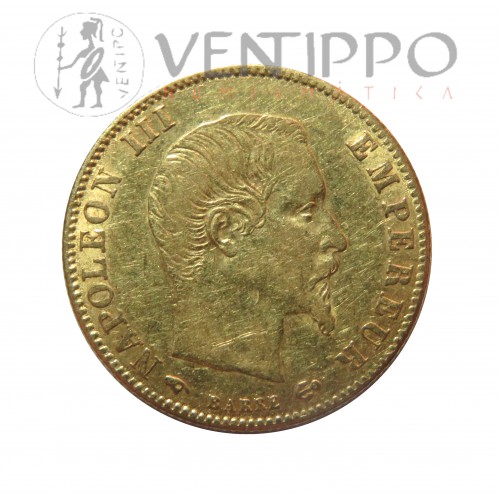 Francia, 5 Francs Oro ( 1,55 grs ley 900 mls ) Napoleón III, 1860 MBC+.