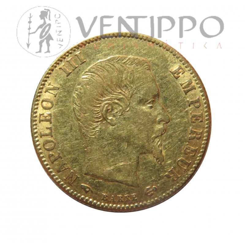 Francia, 5 Francs Oro ( 1,55 grs ley 900 mls ) Napoleón III, 1860 MBC+.