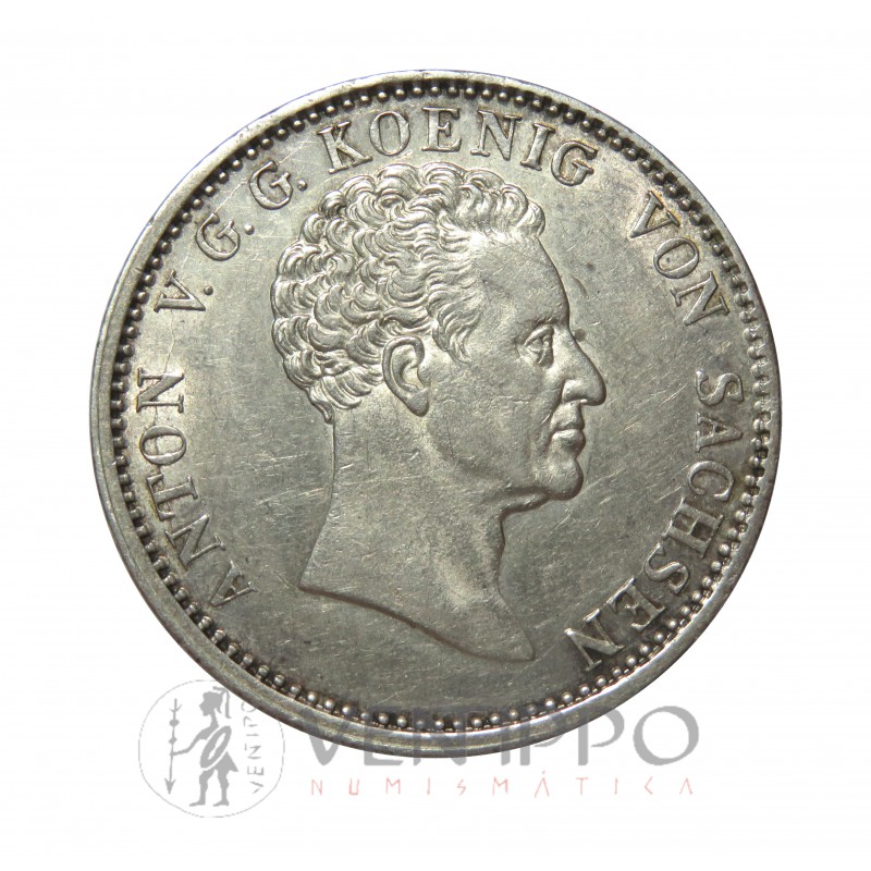 Sajonia, Thaler Plata, 1828, Antonio I, S, EBC-, escasa.