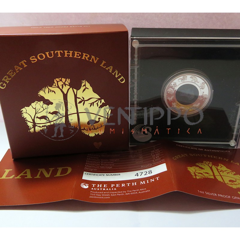AUSTRALIA, DOLLAR PLATA (1 OZ. 999 mls) GREAT SOUTHERN LAND ÓPALO, 2020 PROOF