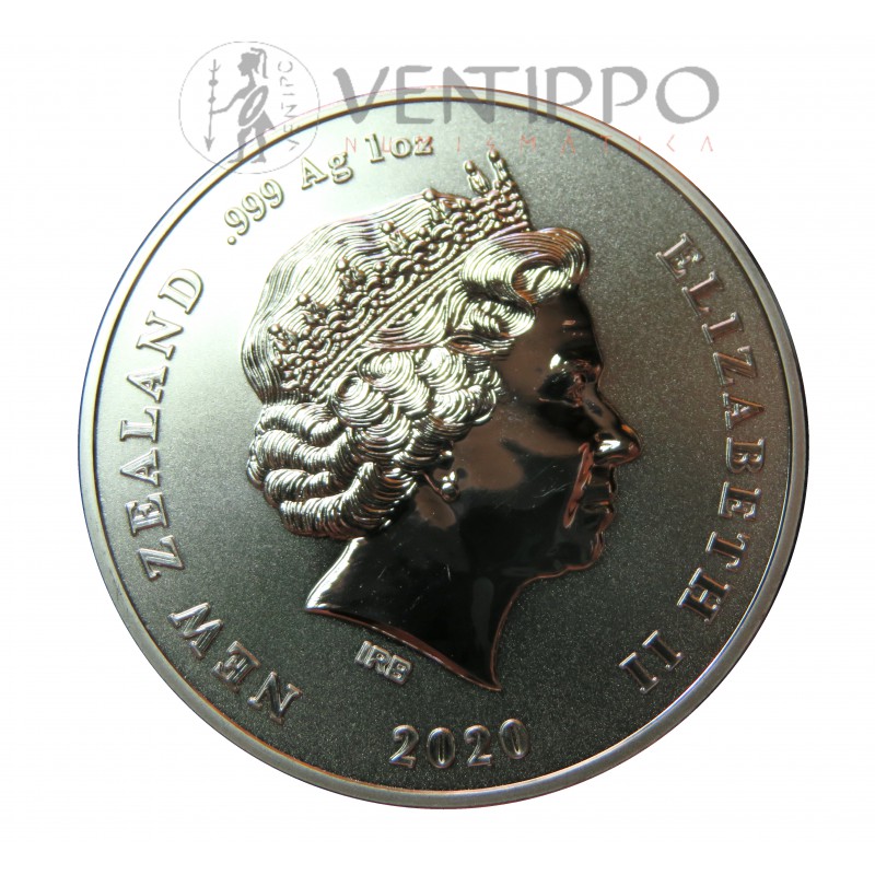 Nueva Zelanda, Dollar plata ( 1 OZ., Ley 999 mls. ), Pingüino de cresta, BU.