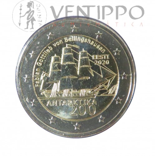 Estonia, Cartera 2 €, 2020, 200 Aniv. Descubrimiento Antártida, FDC.