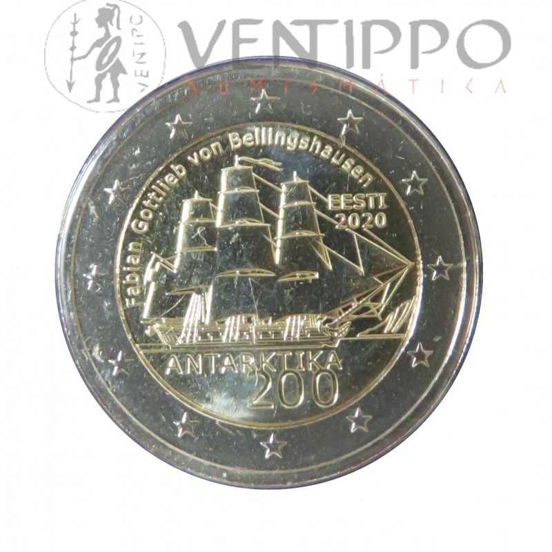 Estonia, Cartera 2 €, 2020, 200 Aniv. Descubrimiento Antártida, FDC.