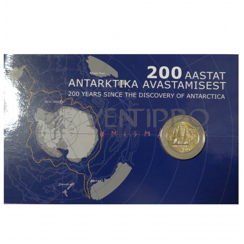 Estonia, Cartera 2 €, 2020, 200 Aniv. Descubrimiento Antártida, FDC.