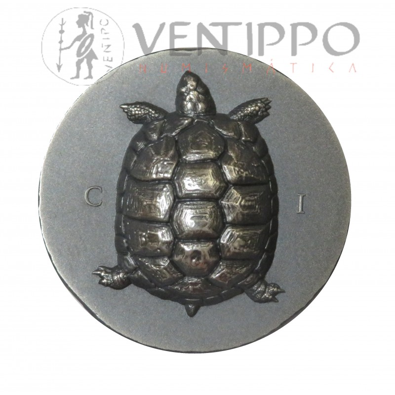 Islas Cook, 5 $ Plata ( 1 OZ  999 mls. ), 2020, Tortuga, Proof, Antique Finish.