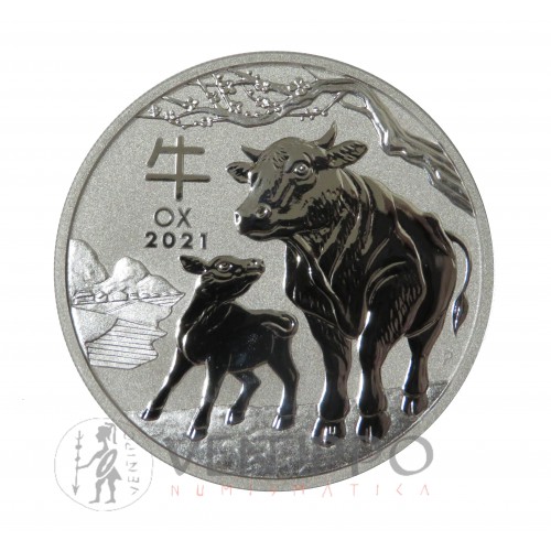 Australia, 1 $ Plata ( 1 OZ. 9999 mls. ) Año del Buey III, 2021, BU.