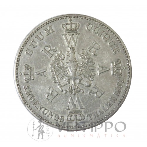 Estados Alemanes, Thaler plata, 1861 Coronación Guillermo y Augusta, MBC+