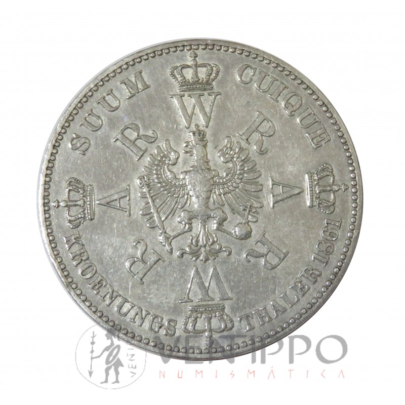 Estados Alemanes, Thaler plata, 1861 Coronación Guillermo y Augusta, MBC+