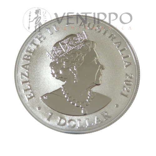 Australia, Dollar plata ( 1 OZ. 9999 mls. ) Gran tiburón Blanco 2021, BU.
