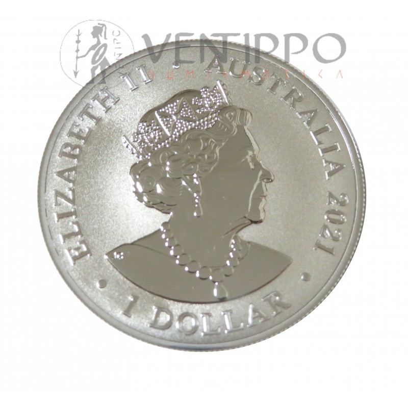 Australia, Dollar plata ( 1 OZ. 9999 mls. ) Gran tiburón Blanco 2021, BU.