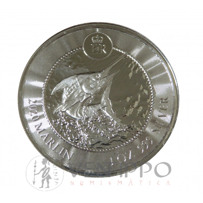 Islas Caimán, Dollar plata ( 1 OZ.  999 mls. ) Blue Marlin 2020, BU.