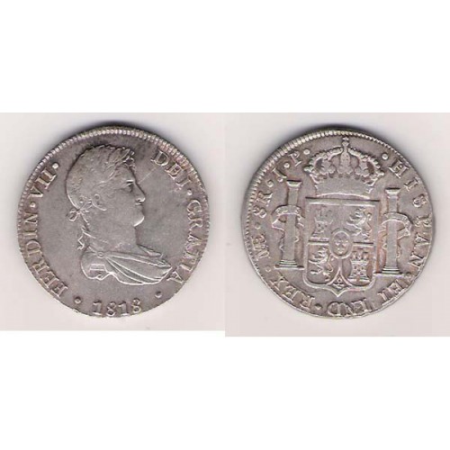 FERNANDO VII, 8 REALES PLATA, 1818 LIMA J.P. EBC-