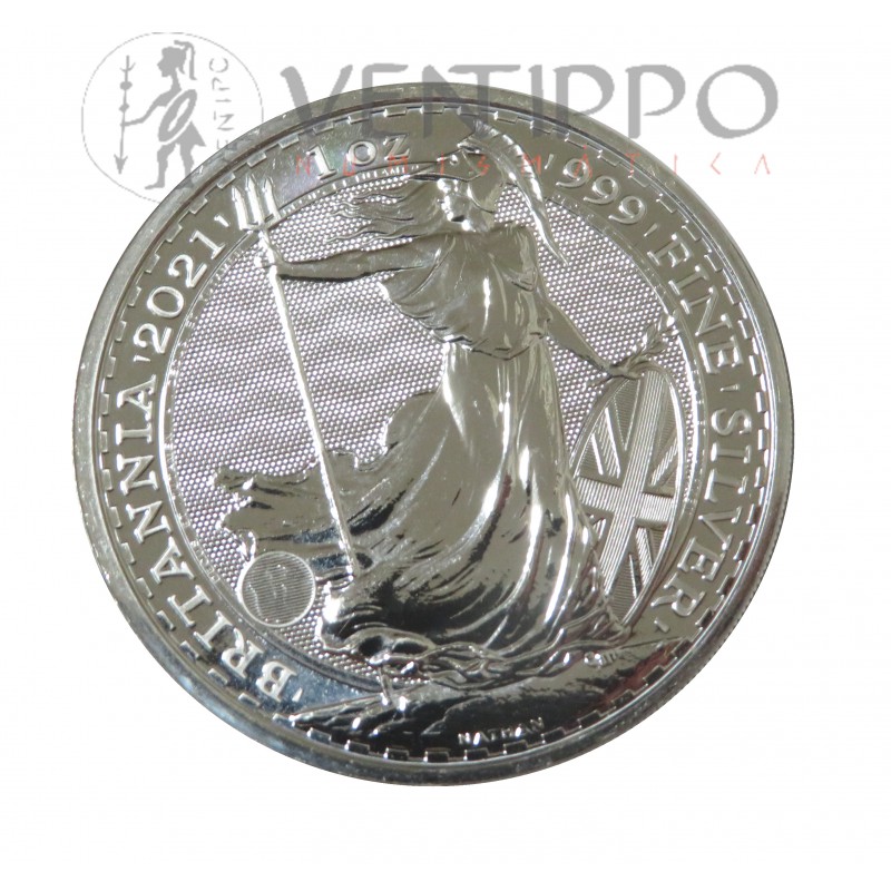 Gran Bretaña, 2 Pounds plata ( 1 OZ. 999 mls. ) Britannia 2021, BU.