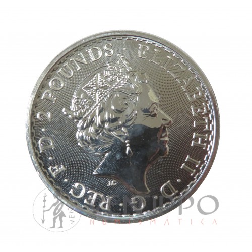 Gran Bretaña, 2 Pounds plata ( 1 OZ. 999 mls. ) Britannia 2021, BU.