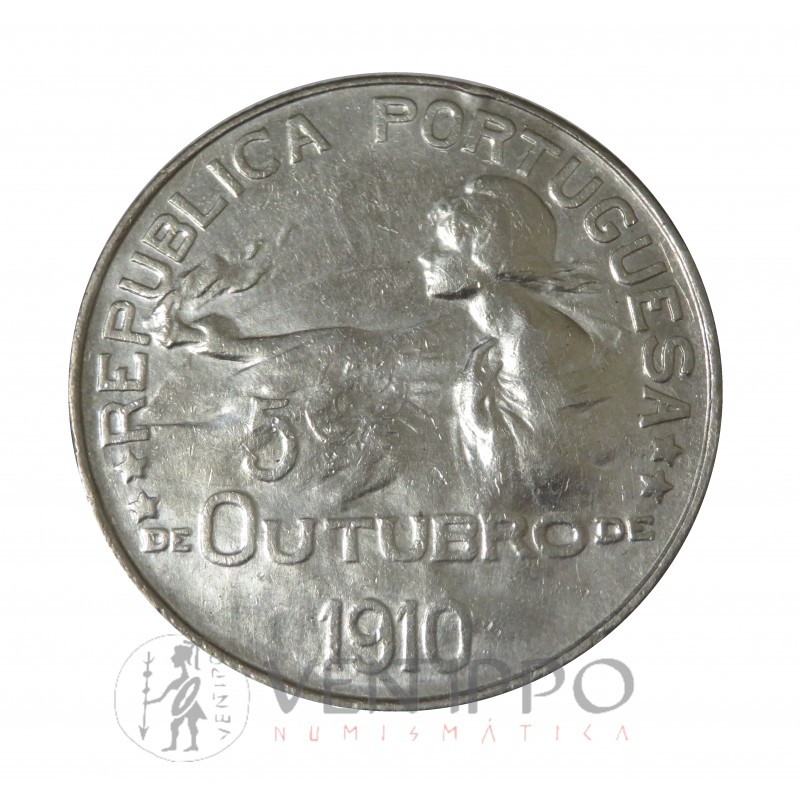 Portugal, un escudo ( 24,75 gramos, ley 835 mls. ) 5 octubre 1910, EBC+