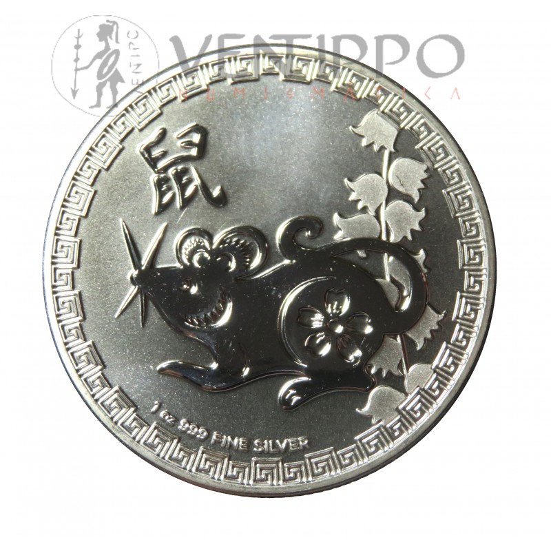 Niue, 2 $ Plata ( 1 OZ 999 mls. ) Año Lunar Rata 2020, BU.