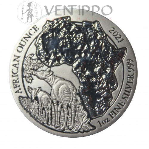 Ruanda, 50 Francs Plata ( 1 OZ. 999 mls. ) Okapi 2021.