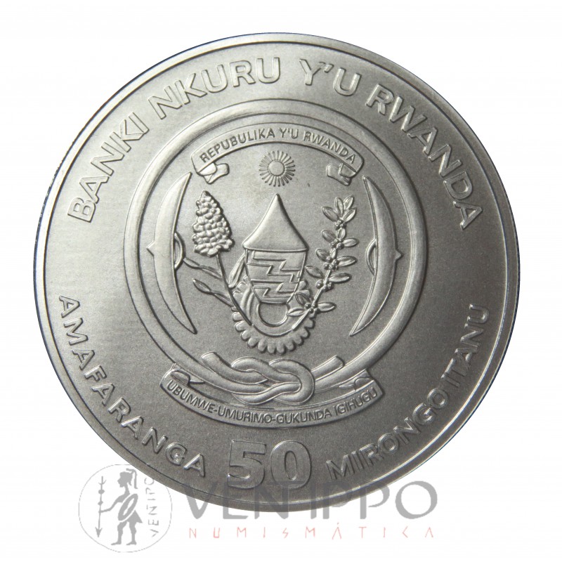 Ruanda, 50 Francs Plata ( 1 OZ. 999 mls. ) Okapi 2021.