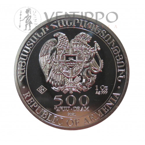 Armenia, 500 Dram Plata ( 1 OZ. 999 mls. ) Arca de Noé 2021, BU.