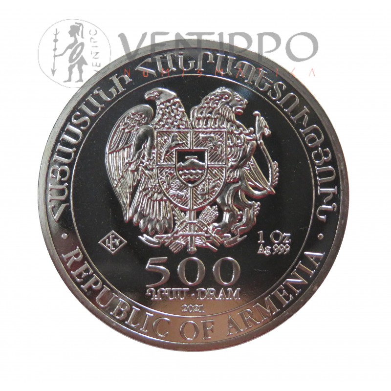 Armenia, 500 Dram Plata ( 1 OZ. 999 mls. ) Arca de Noé 2021, BU.