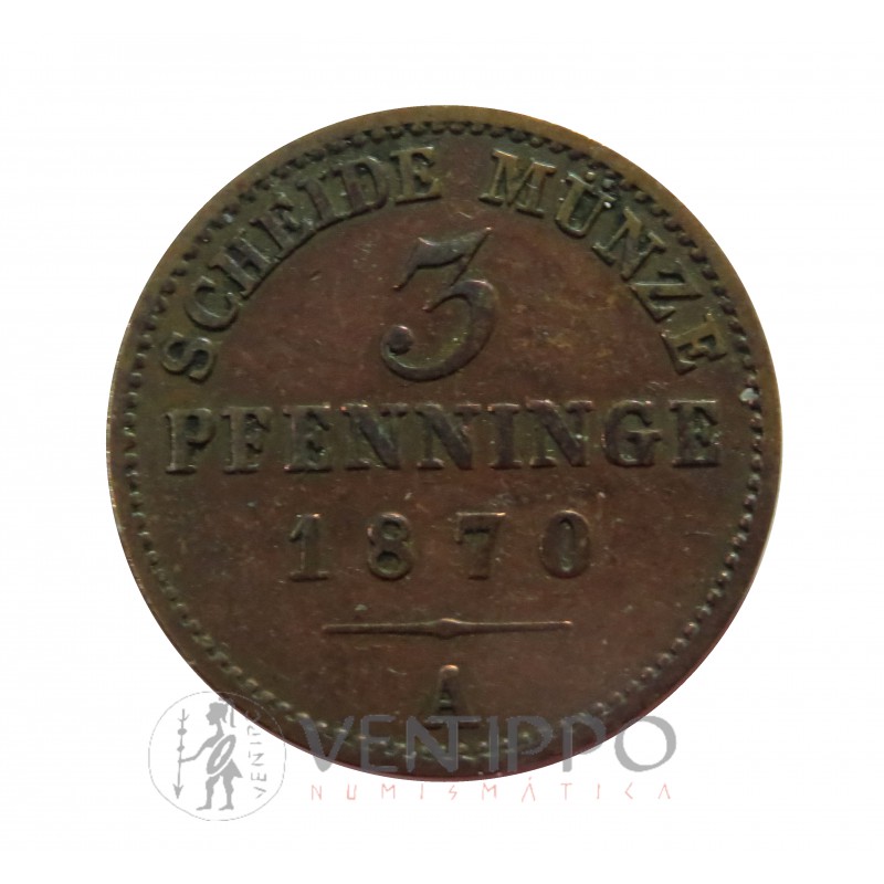 Alemania, Prusia, 3 Pfenninge, Guillermo I, Berlín 1879, MBC+