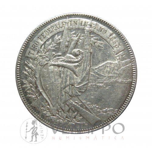 Suiza, 5 Francs plata, Festival Tiro Lugano 1883.