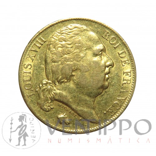 Francia, 20 Francs Oro ( 6,45 gramos, ley 900 milésimas ) 1819 A, MBC+