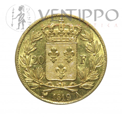 Francia, 20 Francs Oro ( 6,45 gramos, ley 900 milésimas ) 1819 A, MBC+