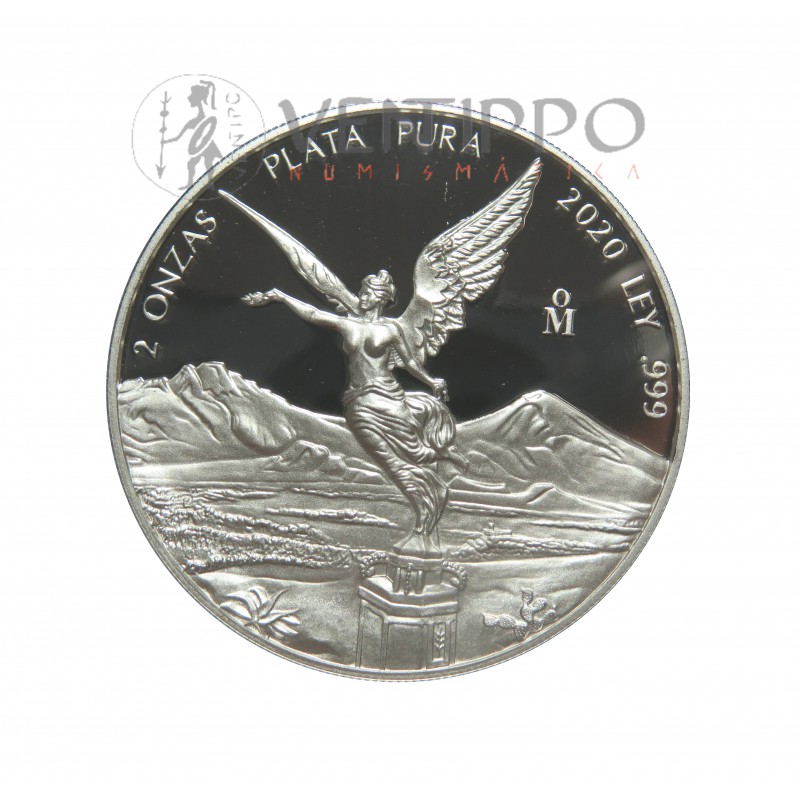 México, 2 Onzas plata ( 62,20 gramos, ley 999 mls. ) Libertad 2020, Prooof.