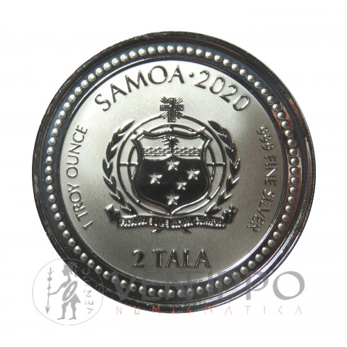 Samoa, 2 Tala Plata ( 1 OZ 999 mls. ) Caballito de Mar 2020, Prooflike.