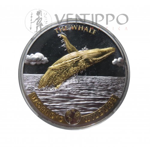 R.D. Congo, 20 Francs plata ( 1 OZ. 999 mls ) 2020 Ballena relieve oro, BU