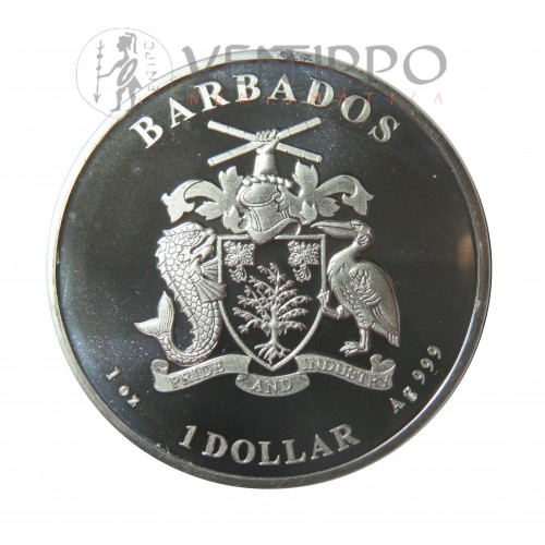 Barbados, 1 $ Plata ( 1 OZ. 999 mls ) Caballito Mar Caribeño 2020, BU.