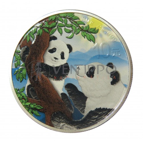 China, 10 Yuan plata ( 30 grs. 999 ) 2020, Panda coloreada, BU.