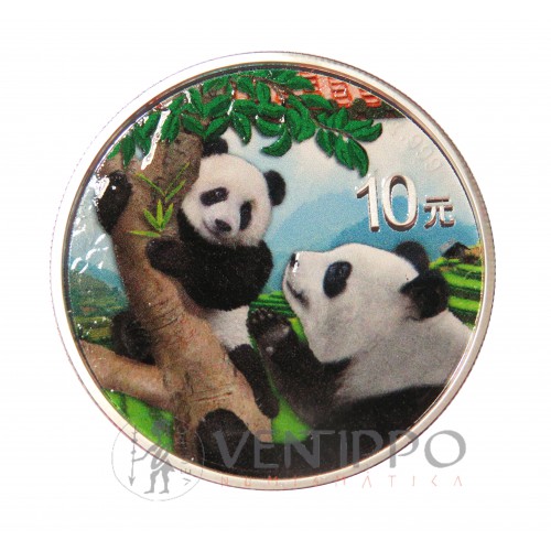 China, 10 Yuan plata ( 30 grs. ley 999 mls. ) Panda coloreado 2021 Tejado, con certificado.