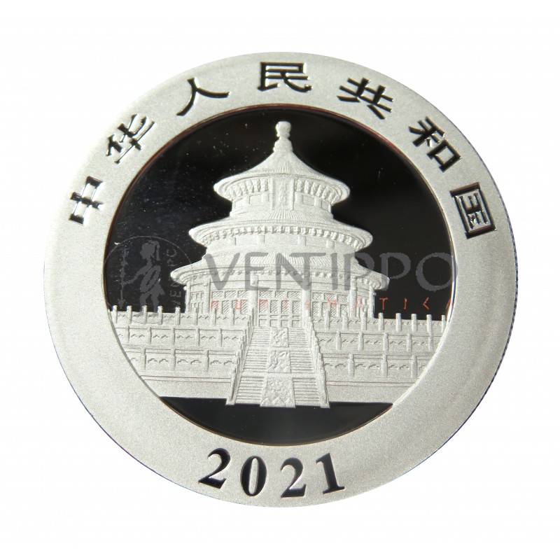 China, 10 Yuan plata ( 30 grs. ley 999 mls. ) Panda coloreado 2021 Tejado, con certificado.