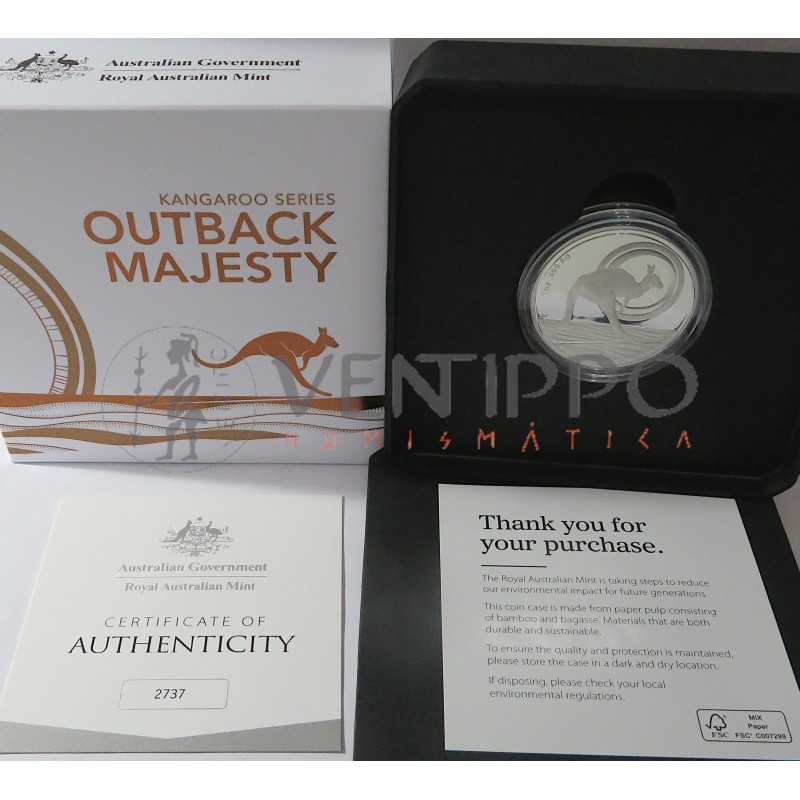 Australia, 1 $ Plata ( 1 OZ. 999 mls ) Canguro Ram 202, Proof.