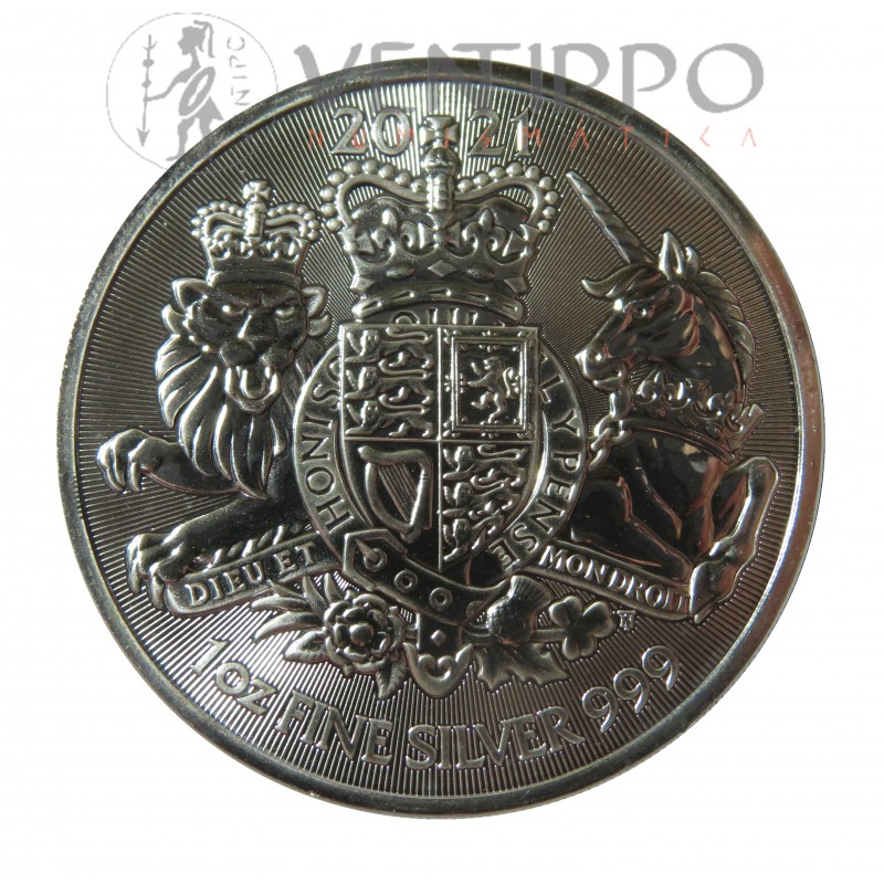 Gran Bretaña, 2 Pounds ( 1 OZ. 999 mls. ) Escudo de armas 2021, BU.