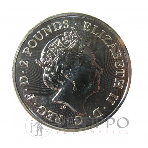 Gran Bretaña, 2 Pounds ( 1 OZ. 999 mls. ) Escudo de armas 2021, BU.