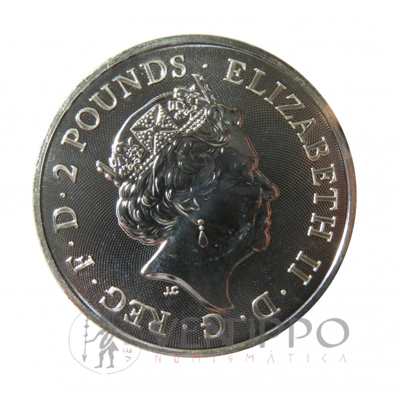 Gran Bretaña, 2 Pounds ( 1 OZ. 999 mls. ) Escudo de armas 2021, BU.