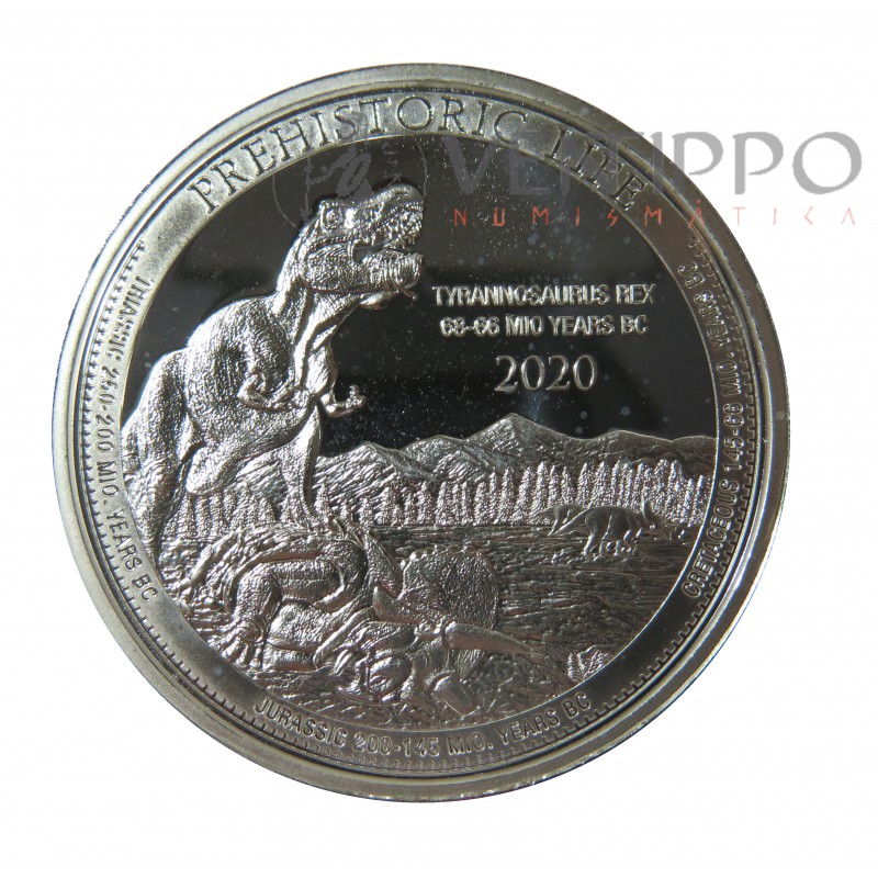 Congo, 20 Francs plata  ( 1 OZ. 999 mls. ) 2020 T-Rex, Bu.